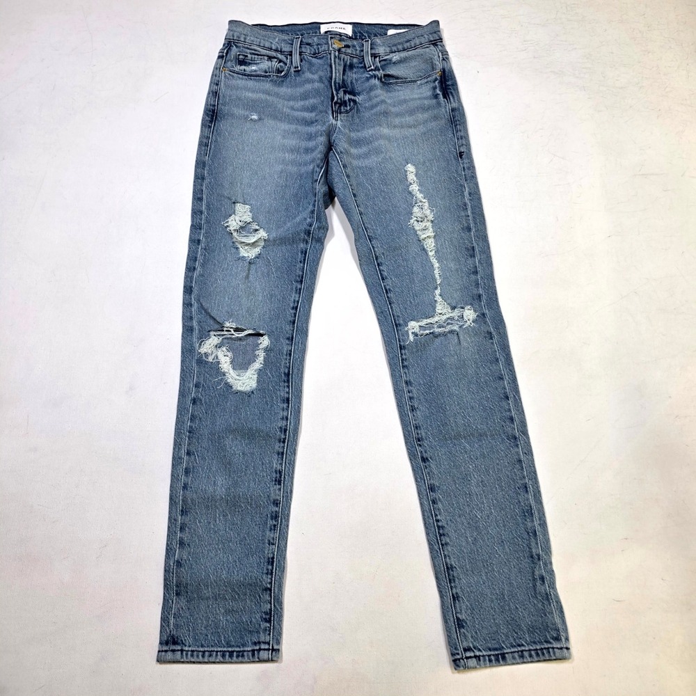 Frame Le Garcon Jeans Womens 24 Blue Distressed Ripped Slim Boyfriend Denim